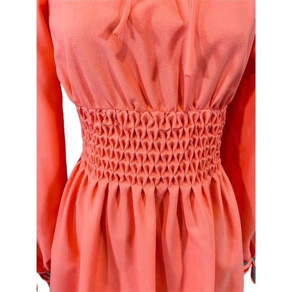 Vintage 1960s Peach Mini Dress Keyhole Shirred Waist | W 30-34" - Picture 5 of 10